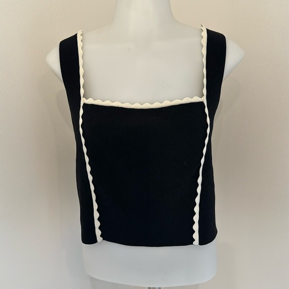 EXPRESS NWT Womens Square Neck Sweater Tank Scallop Trim Cropped Classy LARGE - Picture 5 of 6